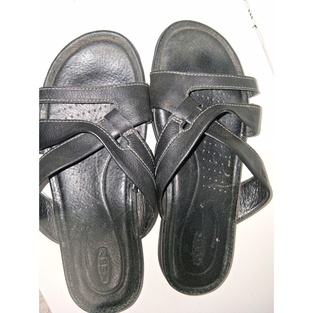 KEEN Women's Black Leather hiking Slide Sandals Comfort US size 6.5 EU 37 UK 4